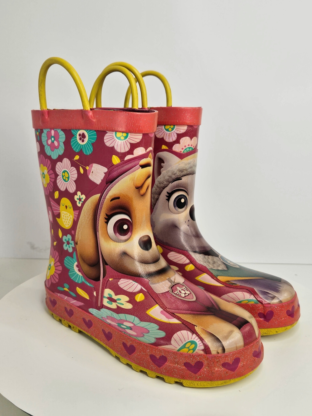Paw Patrol Girls Rain Boots Pink Floral Rubber Boots Size 11